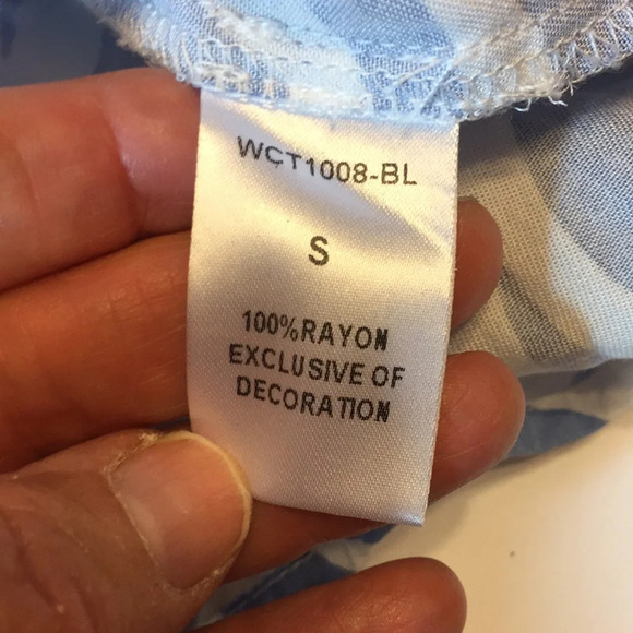 THML Anthropologie Embroidered Animal Print Blue Striped Boho Top Fringe Small - Picture 7 of 11